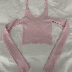 Zara, pink long sleeve peep shoulder crop top, S